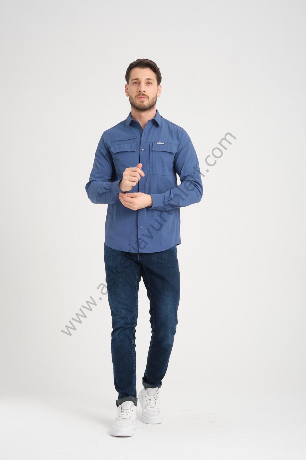 TAD GEAR TAKTİKAL CEPLİ LİKRALI GÖMLEK MAVİ