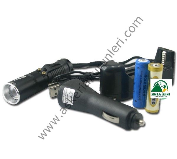 Gold Silver Zoom'lu Şarjlı El Feneri